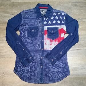 Affliction Black Premium Patriotic USA Flag Women Long Sleeve Shirt Size Small